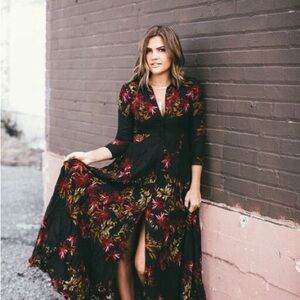 NWOT Stunning Free People After the Storm Black and Red Maxi Dress